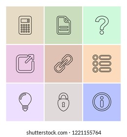 Set of 9 icons, for web, internet, mobile apps, interface design: business, finance, shopping, communication, fitness, computer, media, transportation, travel, easter, christmas, summer, device