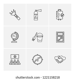 Set of 9 icons, for web, internet, mobile apps, interface design: business, finance, shopping, communication, fitness, computer, media, transportation, travel, easter, christmas, summer, device