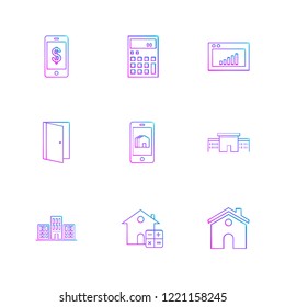 Set of 9 icons, for web, internet, mobile apps, interface design: business, finance, shopping, communication, fitness, computer, media, transportation, travel, easter, christmas, summer, device