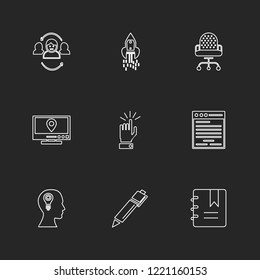 Set of 9 icons, for web, internet, mobile apps, interface design: business, finance, shopping, communication, fitness, computer, media, transportation, travel, easter, christmas, summer, device
