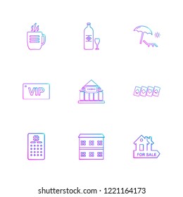 Set of 9 icons, for web, internet, mobile apps, interface design: business, finance, shopping, communication, fitness, computer, media, transportation, travel, easter, christmas, summer, device