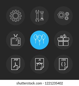 Set of 9 icons, for web, internet, mobile apps, interface design: business, finance, shopping, communication, fitness, computer, media, transportation, travel, easter, christmas, summer, device