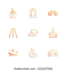 Set of 9 icons, for web, internet, mobile apps, interface design: business, finance, shopping, communication, fitness, computer, media, transportation, travel, easter, christmas, summer, device