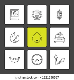 Set of 9 icons, for web, internet, mobile apps, interface design: business, finance, shopping, communication, fitness, computer, media, transportation, travel, easter, christmas, summer, device