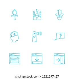Set of 9 icons, for web, internet, mobile apps, interface design: business, finance, shopping, communication, fitness, computer, media, transportation, travel, easter, christmas, summer, device