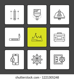 Set of 9 icons, for web, internet, mobile apps, interface design: business, finance, shopping, communication, fitness, computer, media, transportation, travel, easter, christmas, summer, device