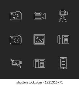 Set of 9 icons, for web, internet, mobile apps, interface design: business, finance, shopping, communication, fitness, computer, media, transportation, travel, easter, christmas, summer, device