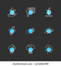 Set of 9 icons, for web, internet, mobile apps, interface design: business, finance, shopping, communication, fitness, computer, media, transportation, travel, easter, christmas, summer, device