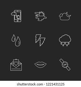 Set of 9 icons, for web, internet, mobile apps, interface design: business, finance, shopping, communication, fitness, computer, media, transportation, travel, easter, christmas, summer, device