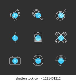 Set of 9 icons, for web, internet, mobile apps, interface design: business, finance, shopping, communication, fitness, computer, media, transportation, travel, easter, christmas, summer, device