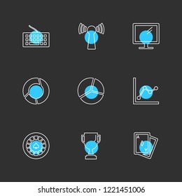 Set of 9 icons, for web, internet, mobile apps, interface design: business, finance, shopping, communication, fitness, computer, media, transportation, travel, easter, christmas, summer, device