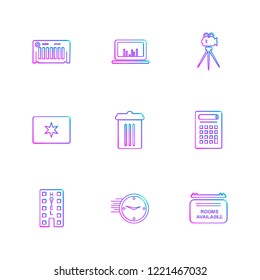 Set of 9 icons, for web, internet, mobile apps, interface design: business, finance, shopping, communication, fitness, computer, media, transportation, travel, easter, christmas, summer, device