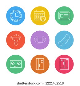 Set of 9 icons, for web, internet, mobile apps, interface design: business, finance, shopping, communication, fitness, computer, media, transportation, travel, easter, christmas, summer, device