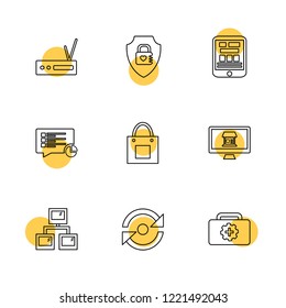 Set of 9 icons, for web, internet, mobile apps, interface design: business, finance, shopping, communication, fitness, computer, media, transportation, travel, easter, christmas, summer, device