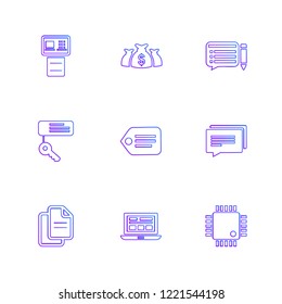 Set of 9 icons, for web, internet, mobile apps, interface design: business, finance, shopping, communication, fitness, computer, media, transportation, travel, easter, christmas, summer, device