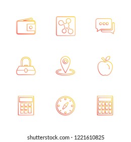 Set of 9 icons, for web, internet, mobile apps, interface design: business, finance, shopping, communication, fitness, computer, media, transportation, travel, easter, christmas, summer, device