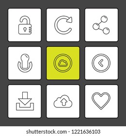 Set of 9 icons, for web, internet, mobile apps, interface design: business, finance, shopping, communication, fitness, computer, media, transportation, travel, easter, christmas, summer, device