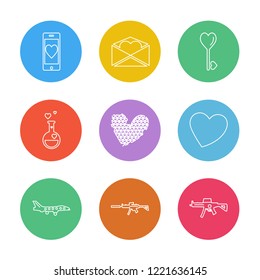 Set of 9 icons, for web, internet, mobile apps, interface design: business, finance, shopping, communication, fitness, computer, media, transportation, travel, easter, christmas, summer, device