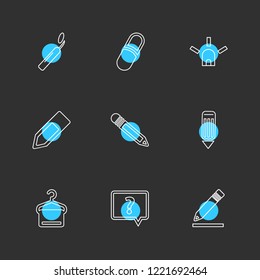 Set of 9 icons, for web, internet, mobile apps, interface design: business, finance, shopping, communication, fitness, computer, media, transportation, travel, easter, christmas, summer, device
