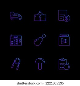 Set of 9 icons, for web, internet, mobile apps, interface design: business, finance, shopping, communication, fitness, computer, media, transportation, travel, easter, christmas, summer, device