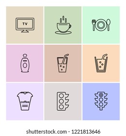 Set of 9 icons, for web, internet, mobile apps, interface design: business, finance, shopping, communication, fitness, computer, media, transportation, travel, easter, christmas, summer, device