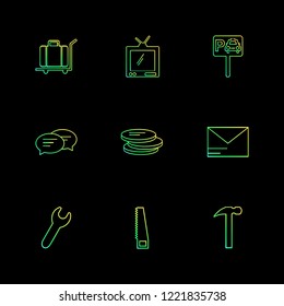 Set of 9 icons, for web, internet, mobile apps, interface design: business, finance, shopping, communication, fitness, computer, media, transportation, travel, easter, christmas, summer, device
