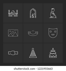 Set of 9 icons, for web, internet, mobile apps, interface design: business, finance, shopping, communication, fitness, computer, media, transportation, travel, easter, christmas, summer, device