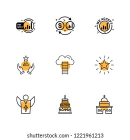 Set of 9 icons, for web, internet, mobile apps, interface design: business, finance, shopping, communication, fitness, computer, media, transportation, travel, easter, christmas, summer, device