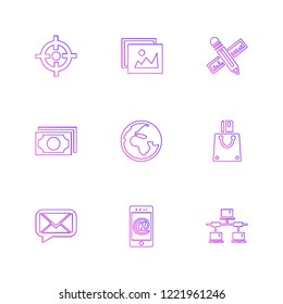 Set of 9 icons, for web, internet, mobile apps, interface design: business, finance, shopping, communication, fitness, computer, media, transportation, travel, easter, christmas, summer, device