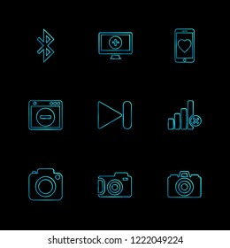 Set of 9 icons, for web, internet, mobile apps, interface design: business, finance, shopping, communication, fitness, computer, media, transportation, travel, easter, christmas, summer, device