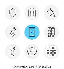 Set of 9 icons, for web, internet, mobile apps, interface design: business, finance, shopping, communication, fitness, computer, media, transportation, travel, easter, christmas, summer, device