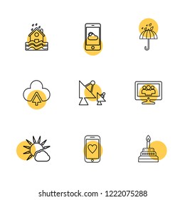 Set of 9 icons, for web, internet, mobile apps, interface design: business, finance, shopping, communication, fitness, computer, media, transportation, travel, easter, christmas, summer, device