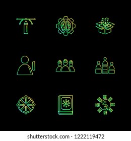Set of 9 icons, for web, internet, mobile apps, interface design: business, finance, shopping, communication, fitness, computer, media, transportation, travel, easter, christmas, summer, device