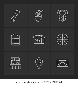 Set of 9 icons, for web, internet, mobile apps, interface design: business, finance, shopping, communication, fitness, computer, media, transportation, travel, easter, christmas, summer, device