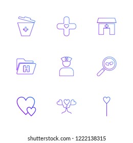 Set of 9 icons, for web, internet, mobile apps, interface design: business, finance, shopping, communication, fitness, computer, media, transportation, travel, easter, christmas, summer, device