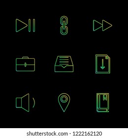 Set of 9 icons, for web, internet, mobile apps, interface design: business, finance, shopping, communication, fitness, computer, media, transportation, travel, easter, christmas, summer, device