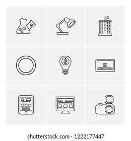 Set of 9 icons, for web, internet, mobile apps, interface design: business, finance, shopping, communication, fitness, computer, media, transportation, travel, easter, christmas, summer, device