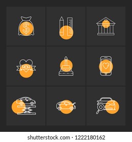 Set of 9 icons, for web, internet, mobile apps, interface design: business, finance, shopping, communication, fitness, computer, media, transportation, travel, easter, christmas, summer, device