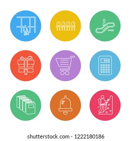 Set of 9 icons, for web, internet, mobile apps, interface design: business, finance, shopping, communication, fitness, computer, media, transportation, travel, easter, christmas, summer, device
