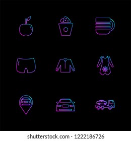 Set of 9 icons, for web, internet, mobile apps, interface design: business, finance, shopping, communication, fitness, computer, media, transportation, travel, easter, christmas, summer, device