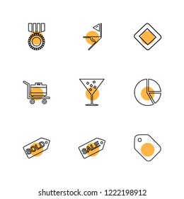 Set of 9 icons, for web, internet, mobile apps, interface design: business, finance, shopping, communication, fitness, computer, media, transportation, travel, easter, christmas, summer, device