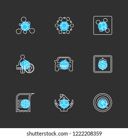 Set of 9 icons, for web, internet, mobile apps, interface design: business, finance, shopping, communication, fitness, computer, media, transportation, travel, easter, christmas, summer, device