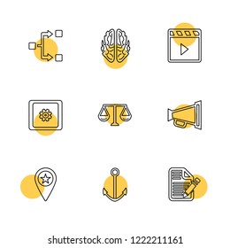 Set of 9 icons, for web, internet, mobile apps, interface design: business, finance, shopping, communication, fitness, computer, media, transportation, travel, easter, christmas, summer, device