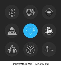 Set of 9 icons, for web, internet, mobile apps, interface design: business, finance, shopping, communication, fitness, computer, media, transportation, travel, easter, christmas, summer, device