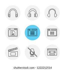Set of 9 icons, for web, internet, mobile apps, interface design: business, finance, shopping, communication, fitness, computer, media, transportation, travel, easter, christmas, summer, device
