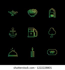 Set of 9 icons, for web, internet, mobile apps, interface design: business, finance, shopping, communication, fitness, computer, media, transportation, travel, easter, christmas, summer, device