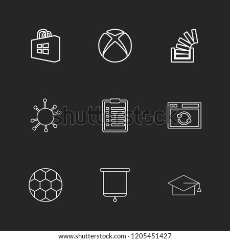 Set of 9 icons, for web, internet, mobile apps, interface design: business, finance, shopping, communication, fitness, computer, media, transportation, travel, easter, christmas, summer, device