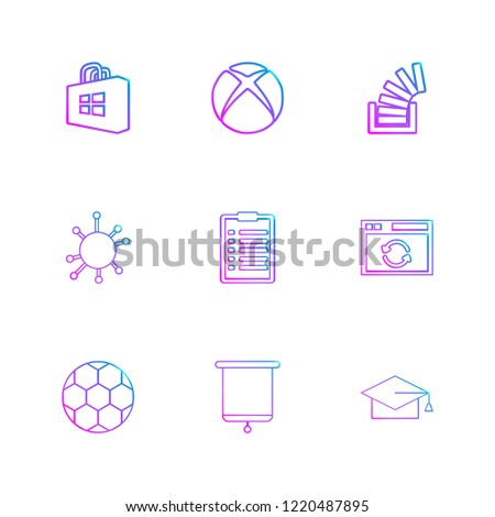 Set of 9 icons, for web, internet, mobile apps, interface design: business, finance, shopping, communication, fitness, computer, media, transportation, travel, easter, christmas, summer, device