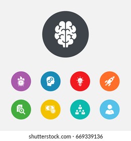 Set Of 9 Idea Icons Set.Collection Of Document Checking, Currency, Call Center And Other Elements.