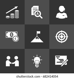 Set Of 9 Idea Icons Set.Collection Of Call Center, Goal, Bulb And Other Elements.